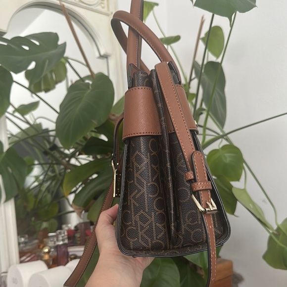 NWOT Calvin Klein Brown Satchel with Monogram Design - Picture 4 of 8